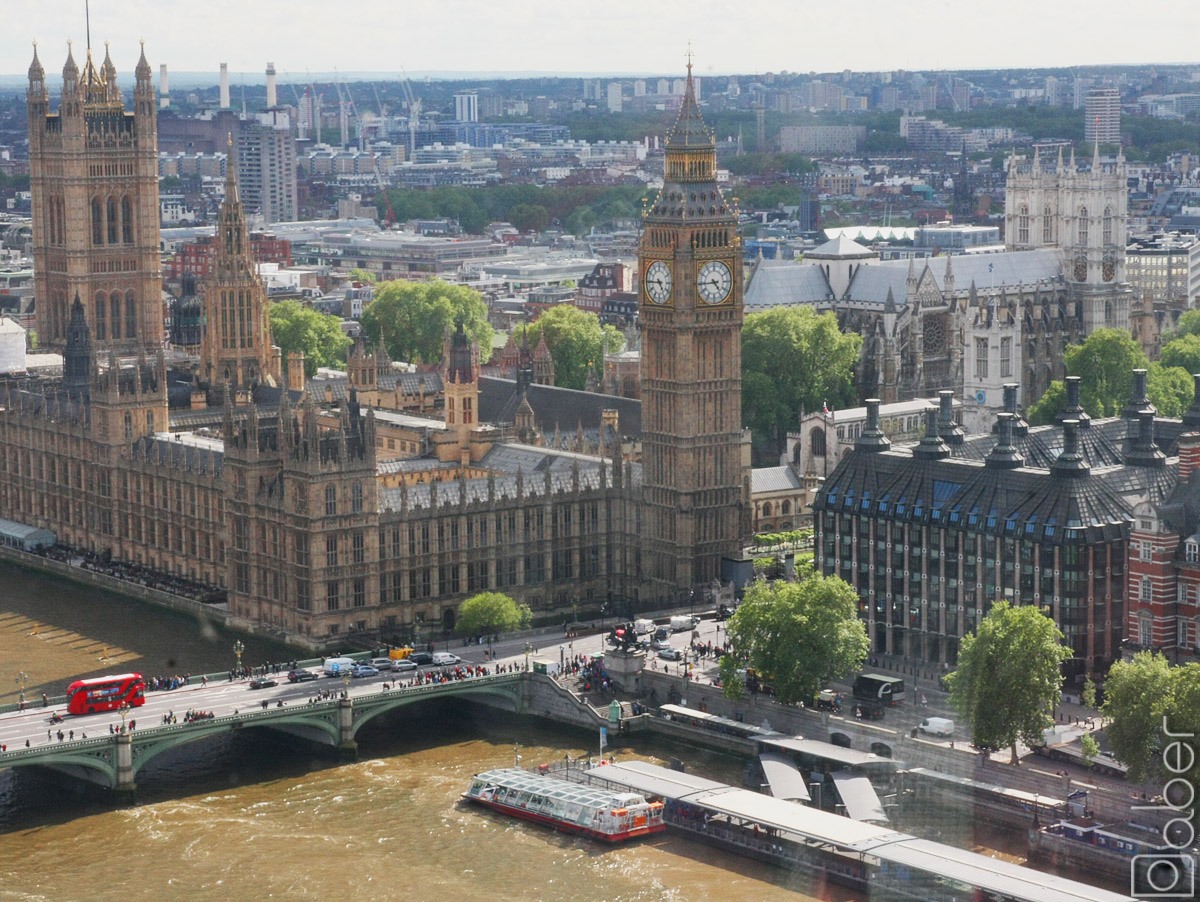 Widok z London Eye na Pałac Westminsterski
